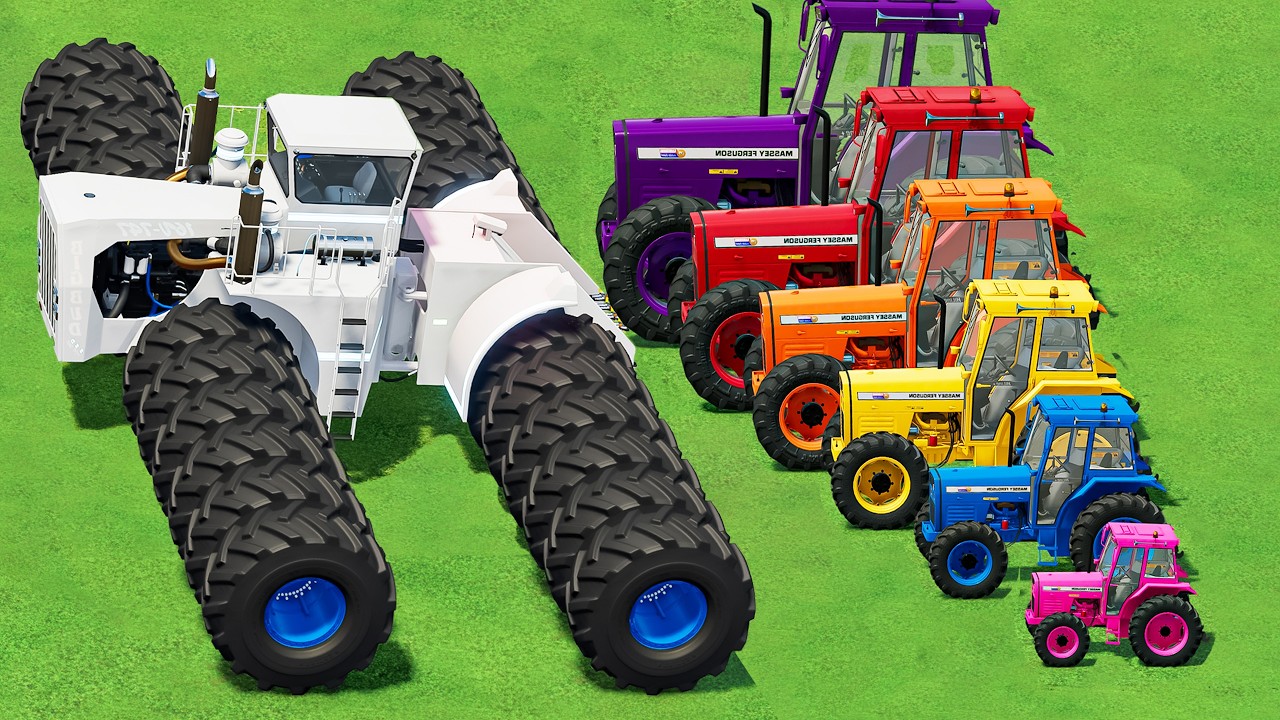 KING OF COLORS! Mini & BIG Epic TRACTORS vs 24 WHEELS BIG BUD! TRANSPORT COLORED GRASS BALES!