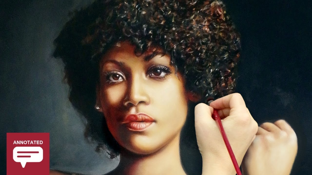 REALISTIC OIL PAINTING DEMO - stunning African woman / dark skin portrait by Isabelle Richard