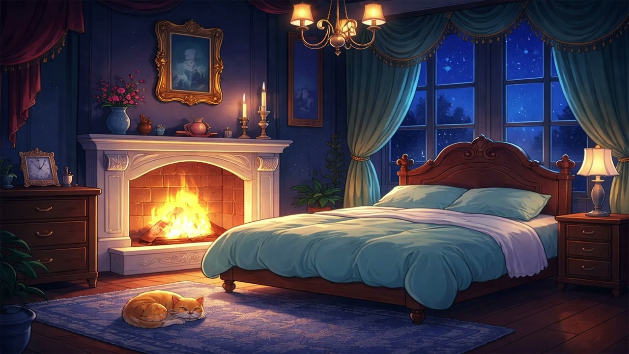 Rainy Night in Cozy Ambience 🔥 Warm Jazz Music with Rain & Fireplace