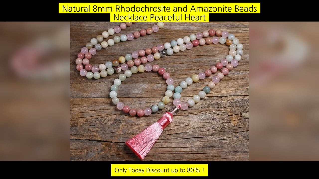 Natural 8Mm Rhodochrosite And Amazonite Beads Necklace Peaceful Heart 108 Bead