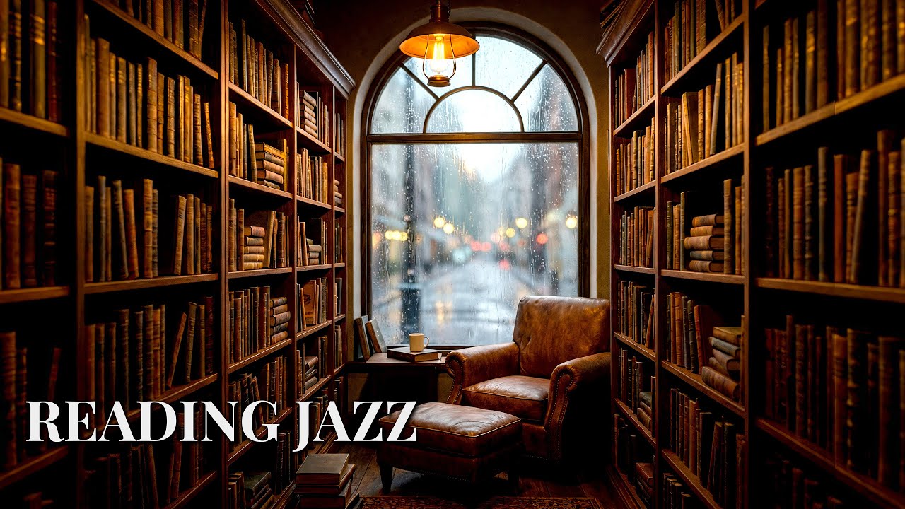 Vintage Bookstore Ambience 📚 Rain on Window & Soft Jazz for Reading, Focus