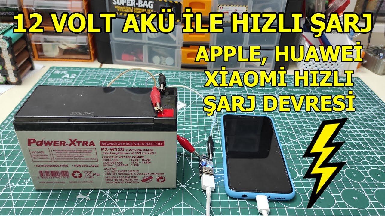 12 VOLT AKÜ İLE HIZLI CEP TELEFONU ŞARJI NASIL YAPILIR, Apple Huawei, Xiaomi Hızlı Şarj Devresi