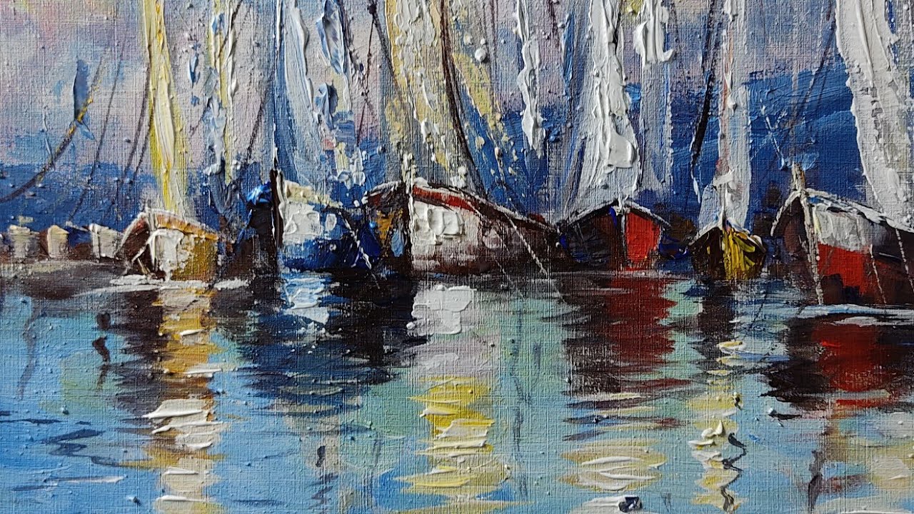 Aula  Pintura em tela  Online Paisagem Marinha Barcos acrílico  Marcio Monteiro Live 66