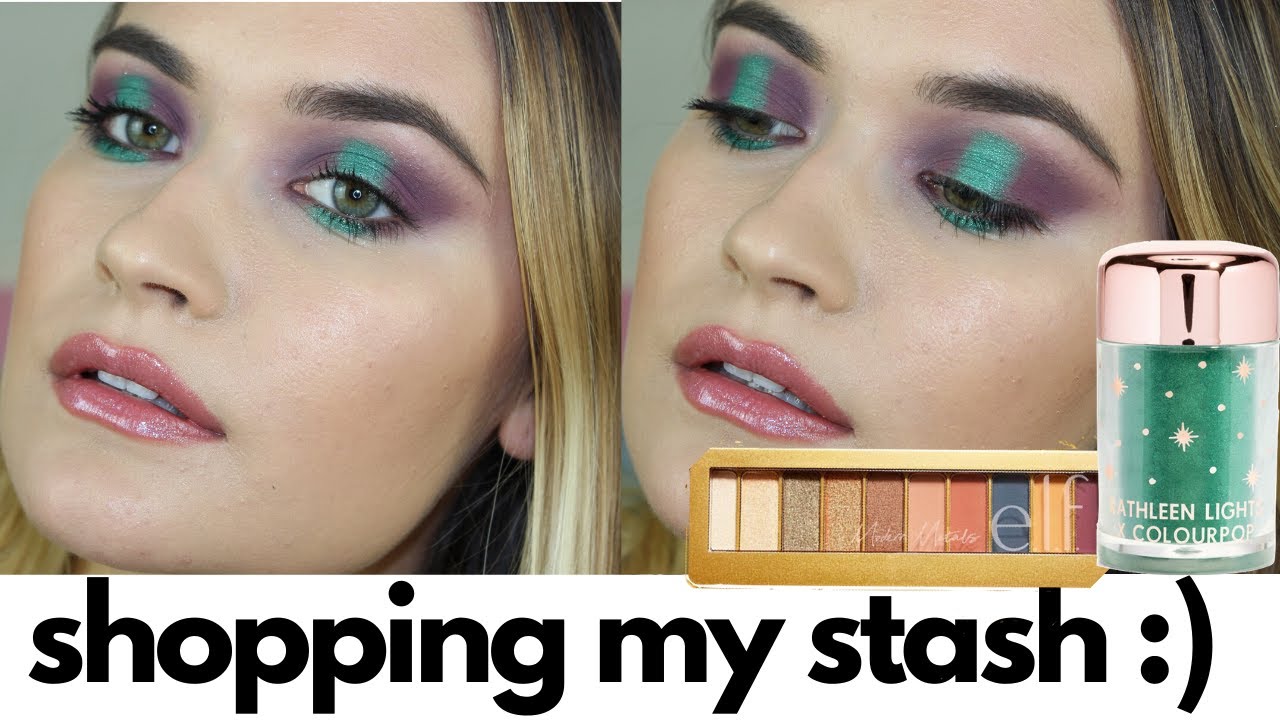 PURPLE AND GREEN MAKEUP LOOK | SHOPPING MY STASH | ELF MODERN METALS PALETTE & COLOURPOP PIGMENT