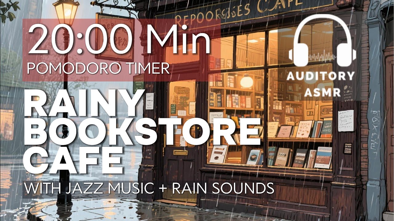 Rainy Day at a Cozy Bookstore 📚 | ASMR Timer for Deep Focus, Study & Relaxation (20 Min)