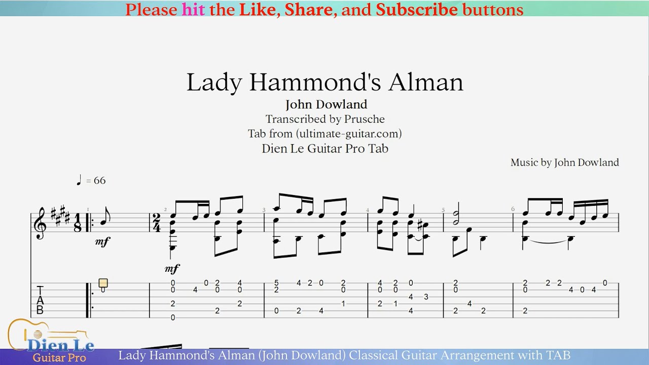 Lady Hammond's Alman (John Dowland) Classical Guitar Arrangement with TAB