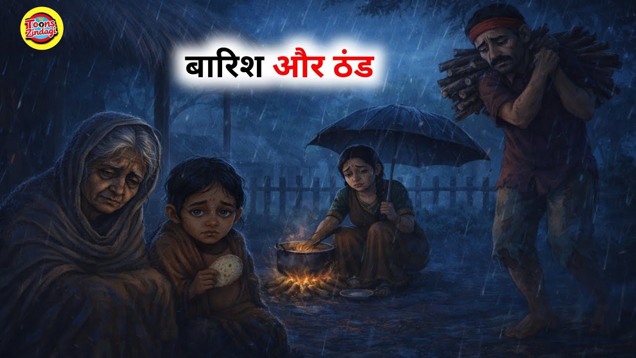 मूसलाधार बारिश और कड़ाके की ठंड में टूटता गरीब परिवार 😢 | Emotional Cartoon Story|Garibi ki Kahani 
