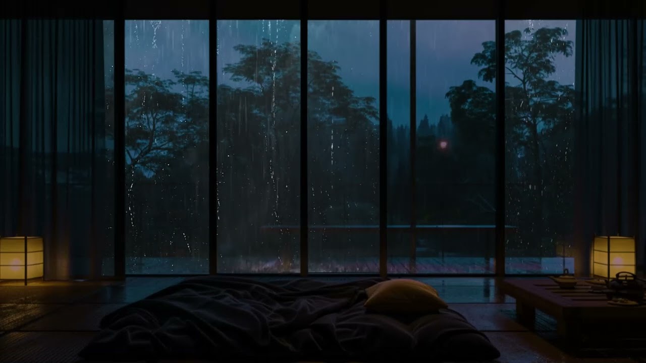 Soft Rain Sounds in a Winter Forest Bedroom 🌧 (No Ads) | Calm Night Ambience for Sleep