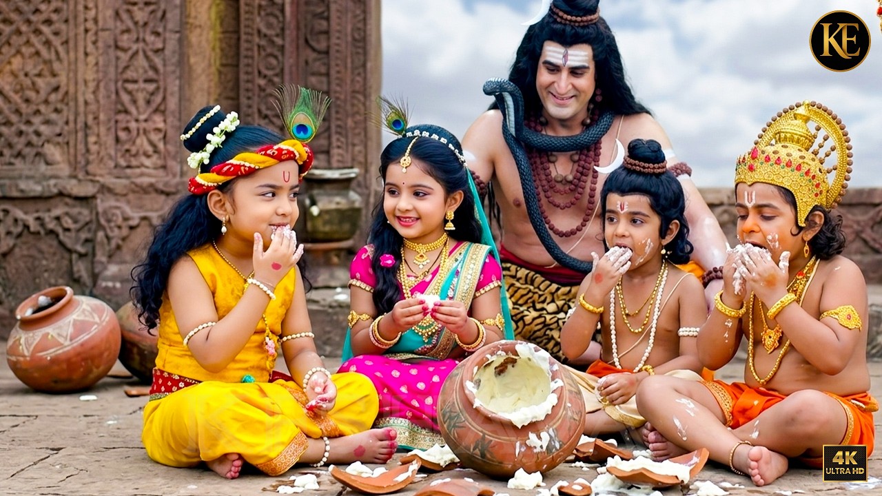 माखन खाते बाल कान्हा, राधा और दोस्तों की शरारत देख शिव जी खुश || YMKN || Shree Krishan leela
