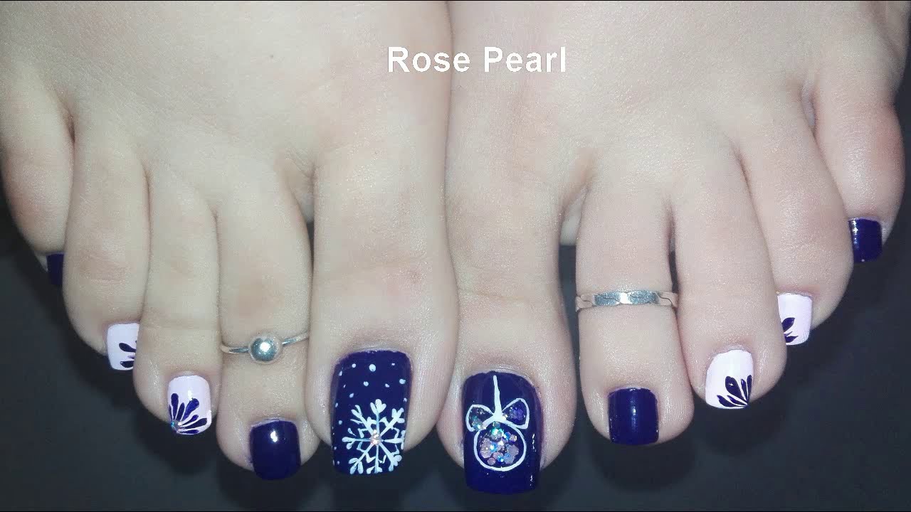Festive Pedicure-Christmas and New Years Holidays Toe Nail Art Tutorial | Rose Pearl