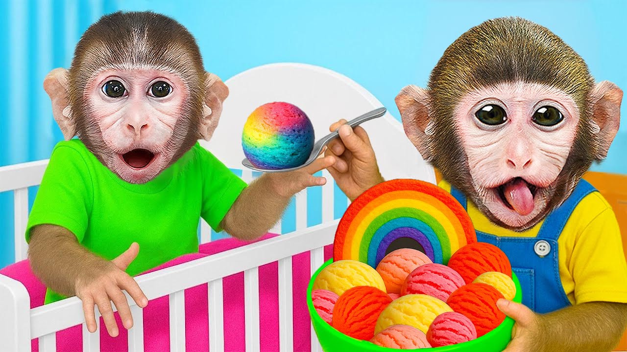 Mono MoMo cuida al mono beb&eacute;, se ba&ntilde;a con &eacute;l en el ba&ntilde;o y hace gelatina de colores | MONO MOMO ESP