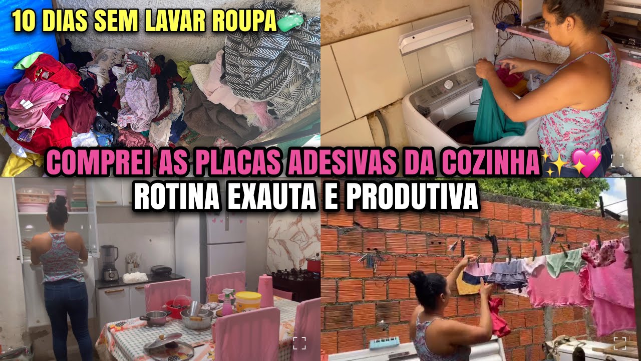 COMPREI AS PLACAS ADESIVAS DA COZINHA🥰ROTINA EXAUSTA/ 10 DIAS SEM LAVAR ROUPA, DIA PRODUTIVO.