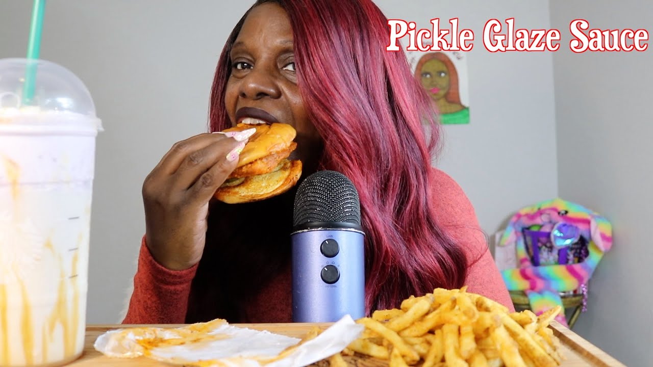 Trying Popeyes Pickle Glaze Sandwich ASMR Eating Sounds