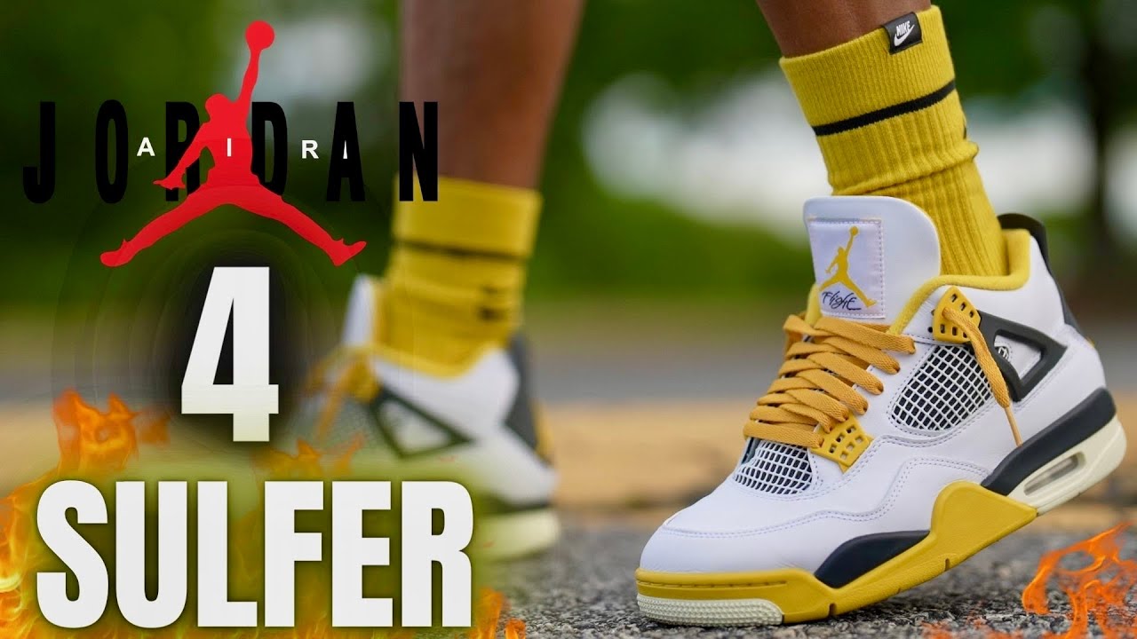 JORDAN 4 SULFUR DETAILED REVIEW & ON FEET W LACE SWAPS!!