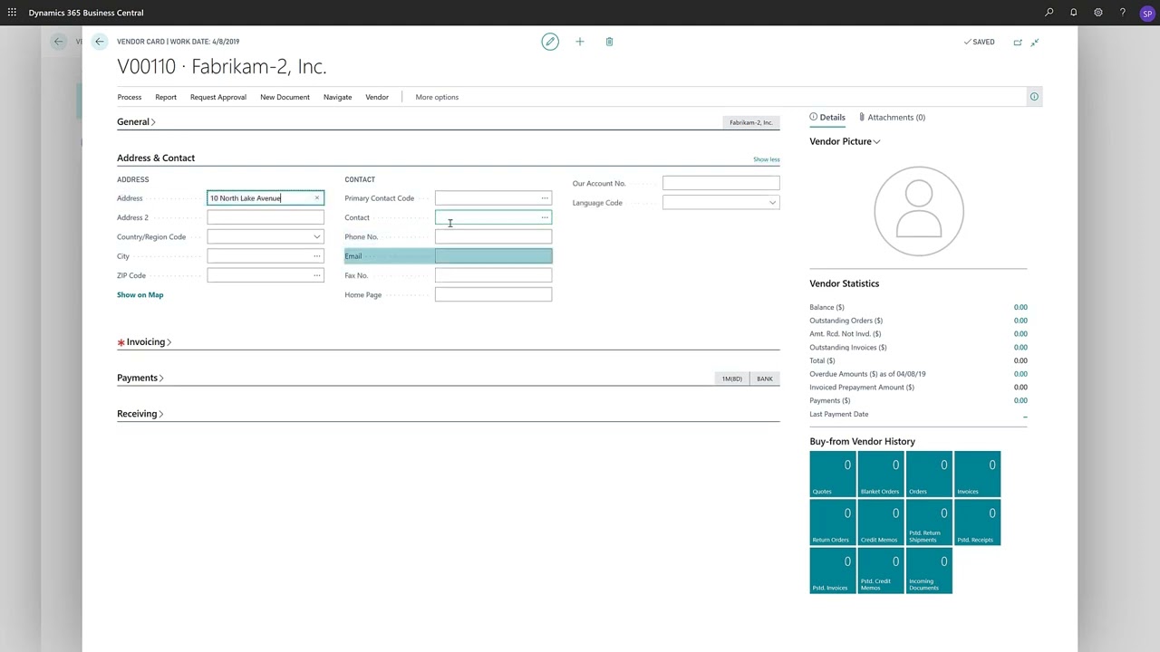 Dynamics 365 Business Central - How to Set up a New Vendor