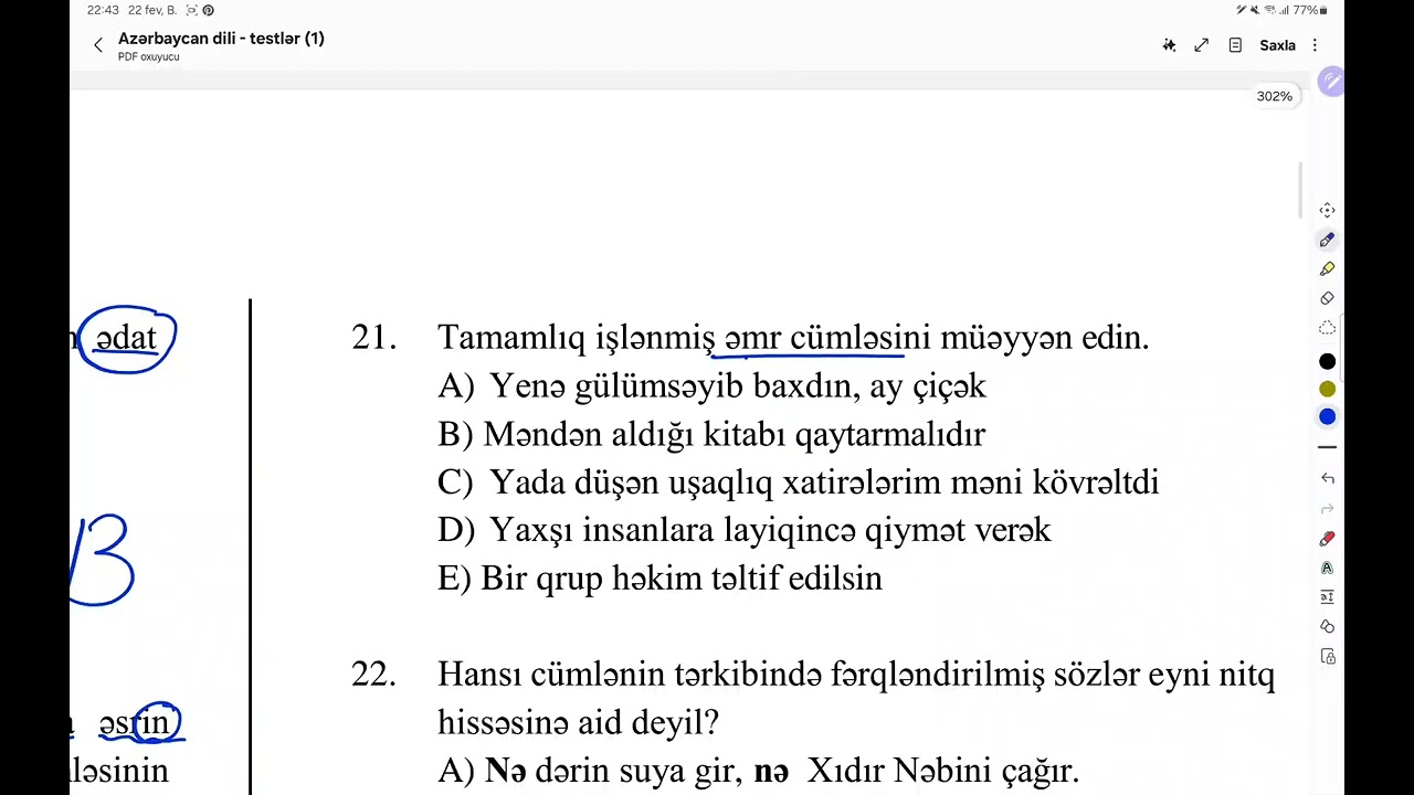 Buraxılışda istifadə olunmuş suallar 15-27-yə