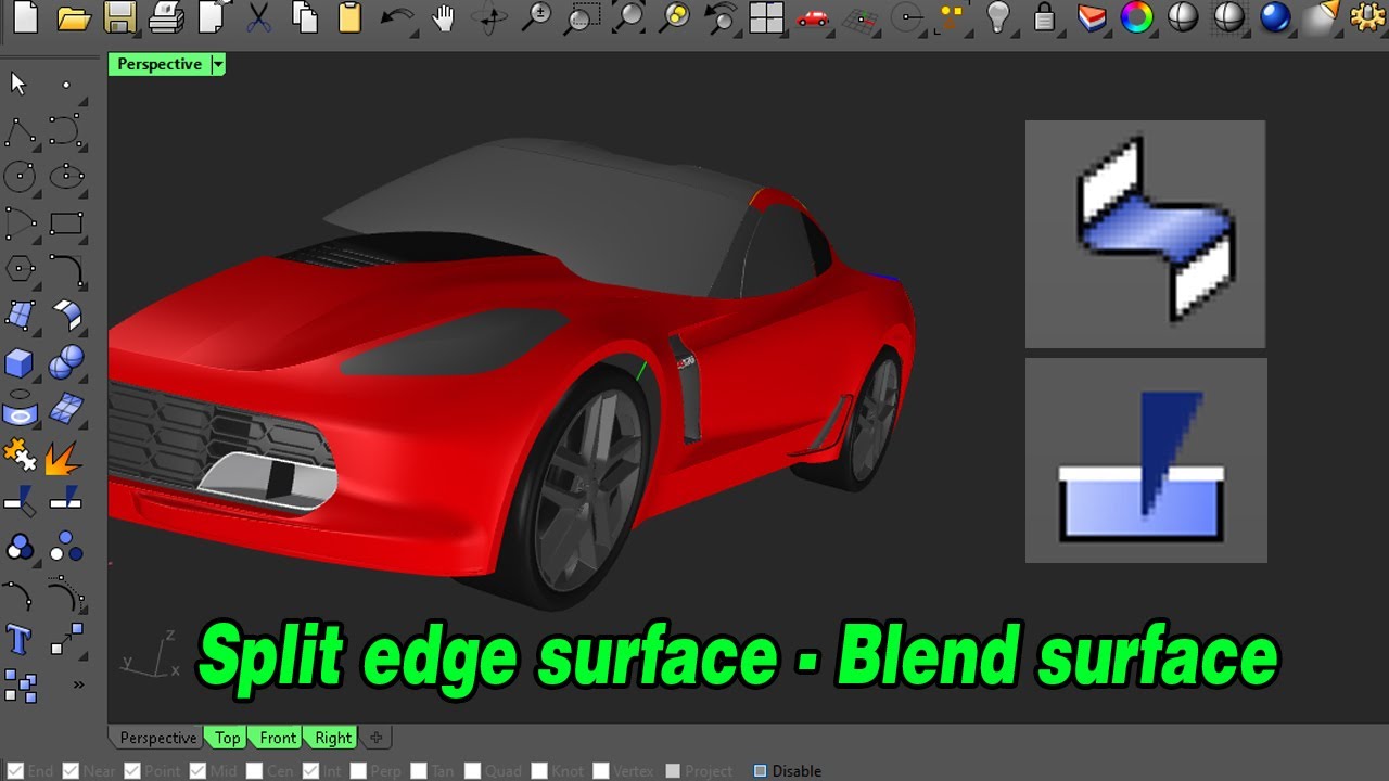 Rhino Tutorials - Split edge surface - Blend surface