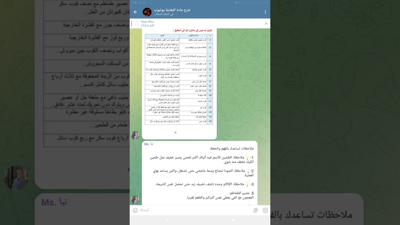 شرح جدول البدائل ( القسم العملي تغذية ) @svshvd  ست  نبأ السيلاوي 