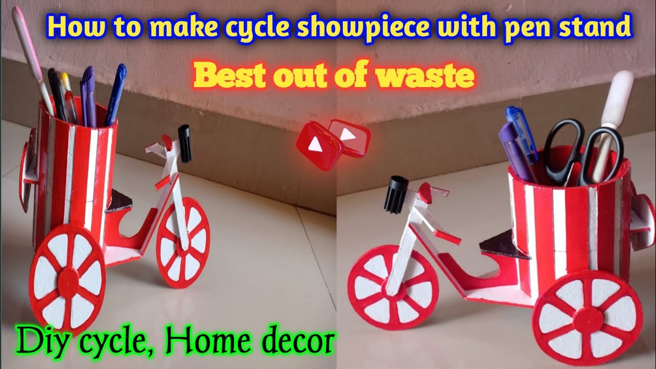How to make cycle showpiece with pen stand/Diy cycle decor/Best out of waste/cycle craft