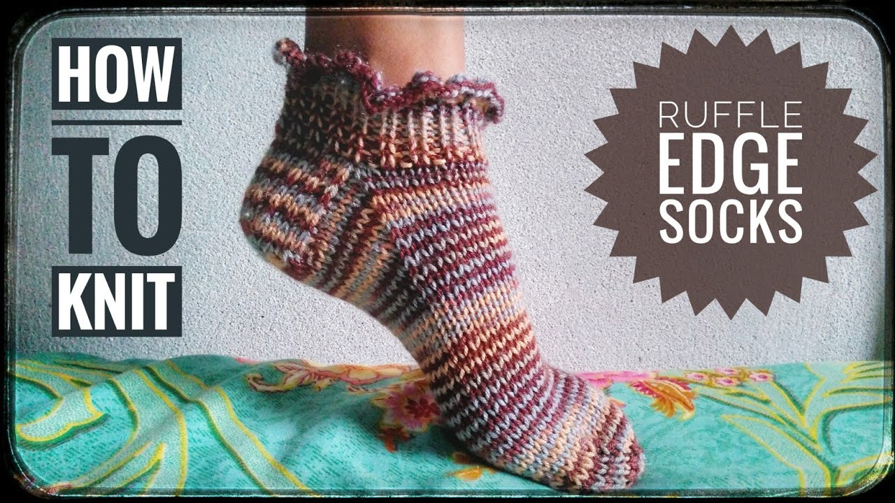 How to knit ruffle edge socks with circular needle, step by step tutorial.