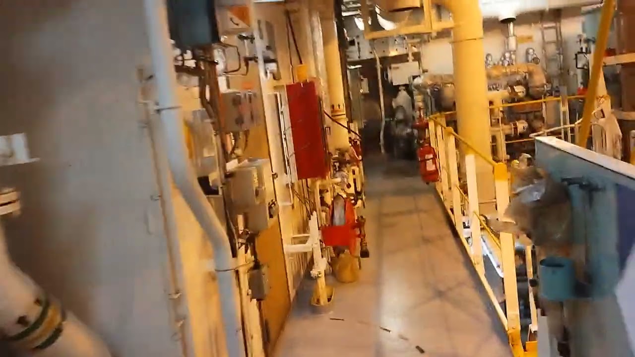 walk through of engine room on slow speed diesel tanker