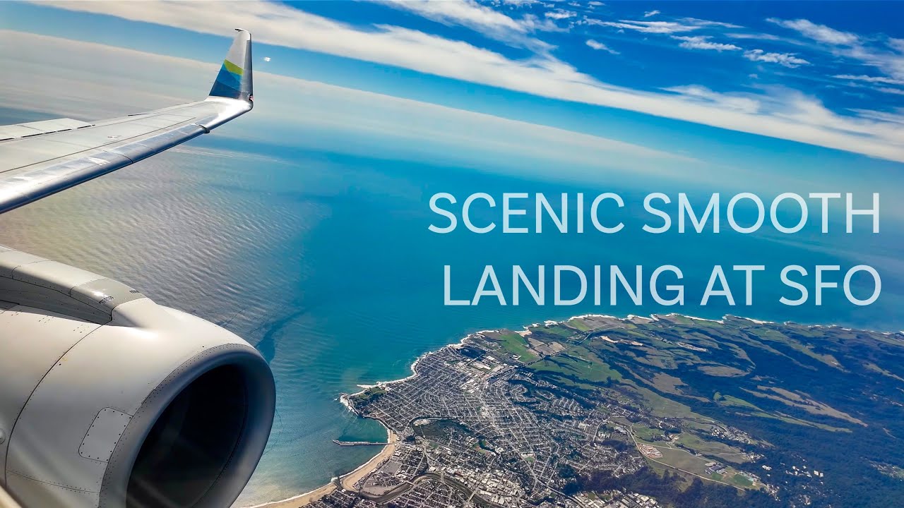 FLYING UP THE CALIFORNIA COAST TO SFO! AERIAL VIEWS OF CARMEL, SANTA CRUZ, PALO ALTO - W/ ATC AUDIO