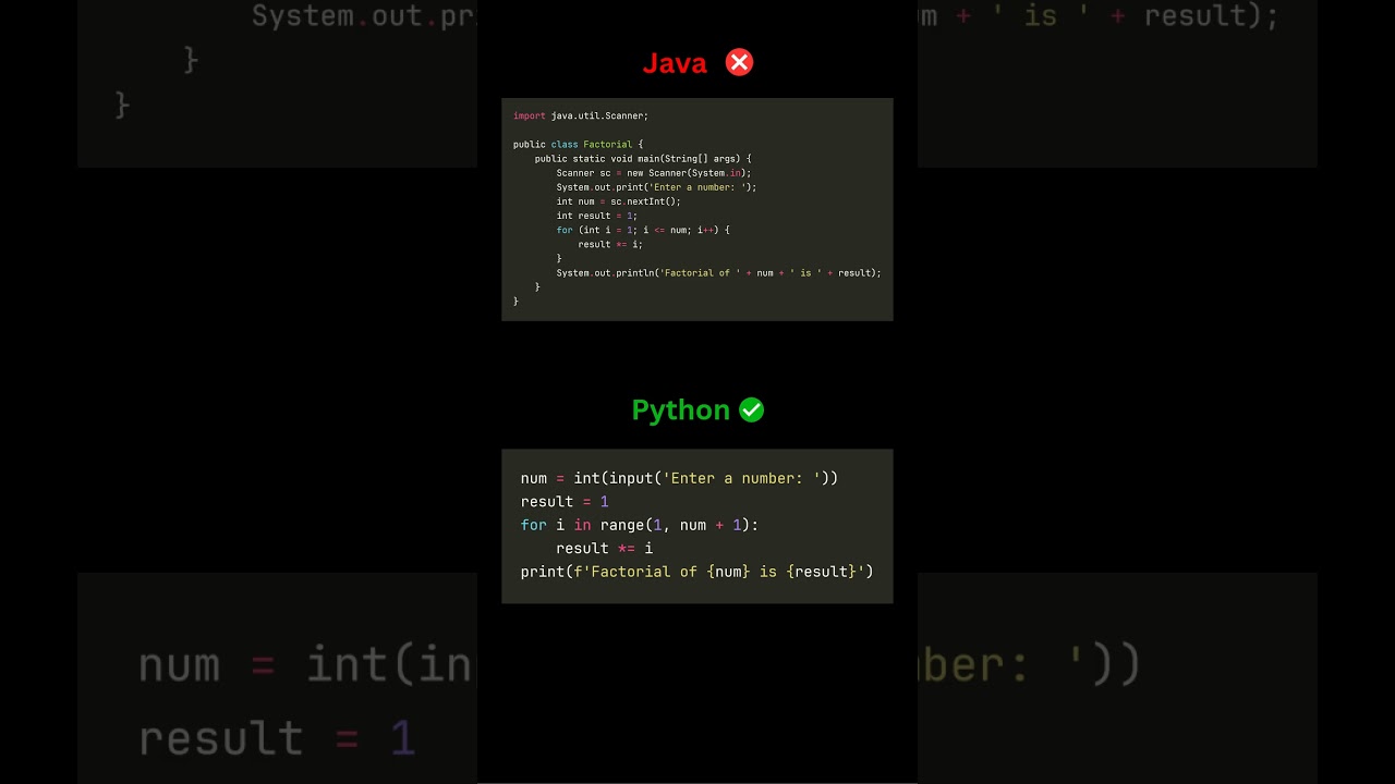Java vs Python: Factorial Algorithm Comparison #DeveloperComparison