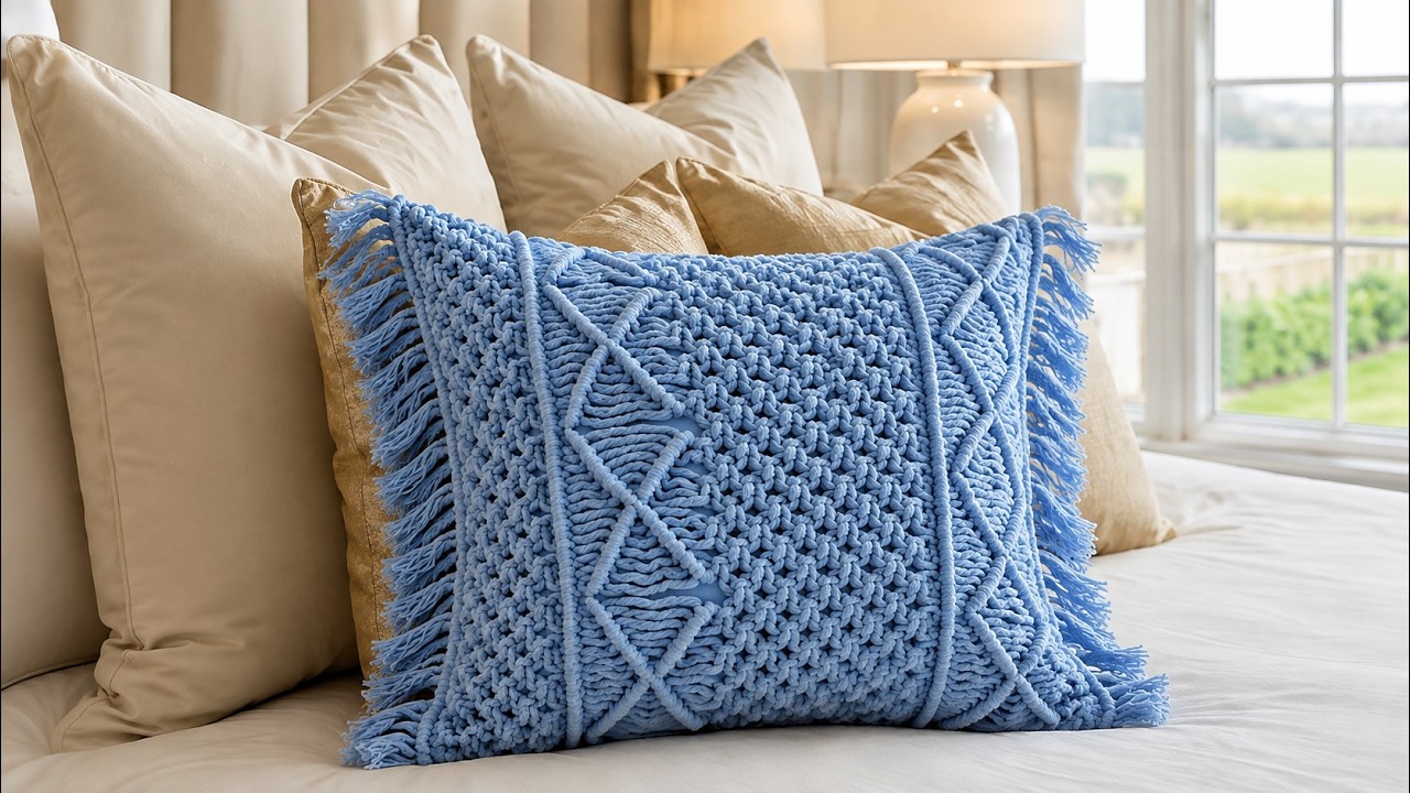 MakraJoy Ep6: Blue Cord Pattern in Macrame for Chic Cushions & Pillows