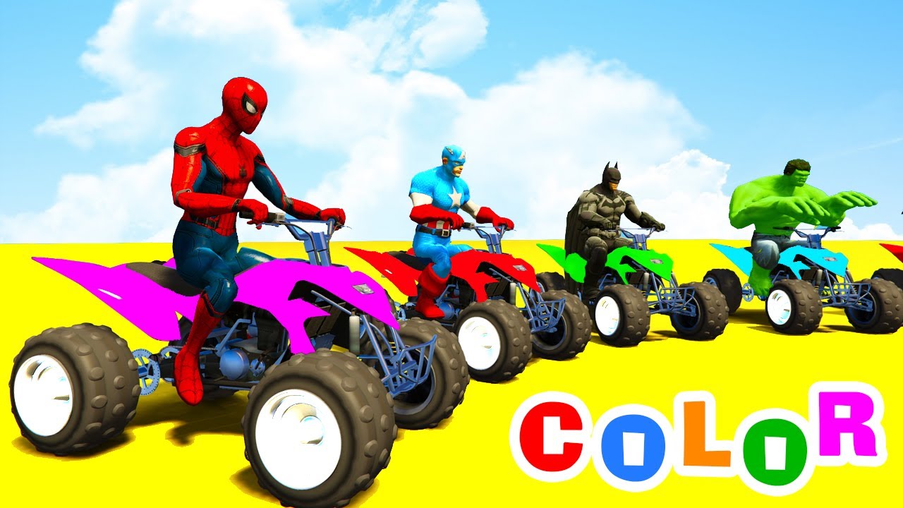 Learn Color ATV and SUV with Spiderman Cars Cartoon for Babies & Bus Superheroes for Kids
