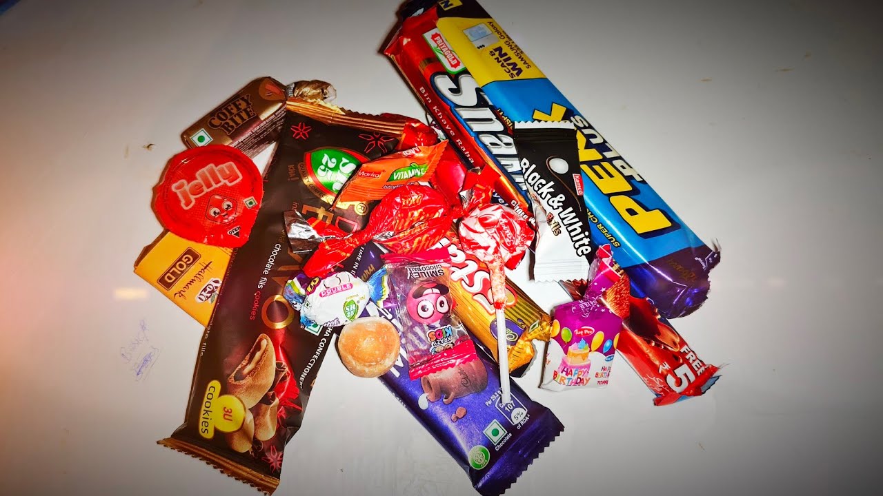 So many new chocolate with lolipop and jelly all unwrapping. 