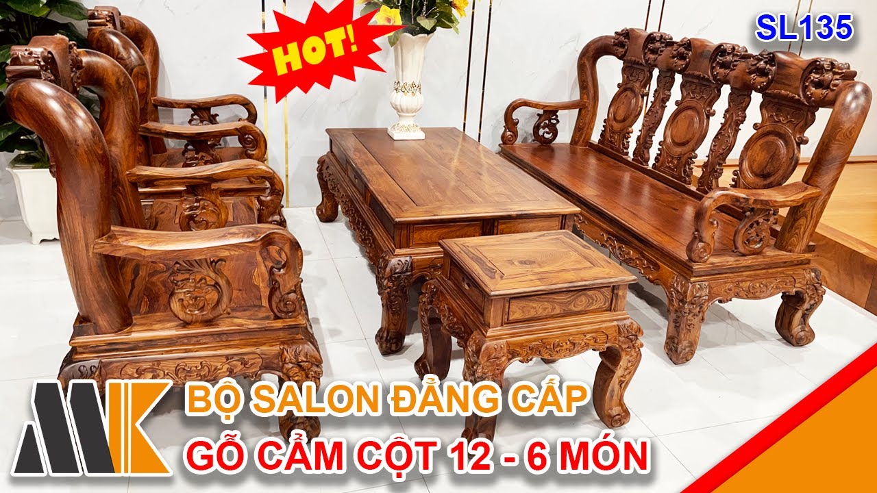 Bộ Salon Gỗ Cẩm Lai Cột 12, 6 M&oacute;n - SL135 | Minh Kh&ocirc;i