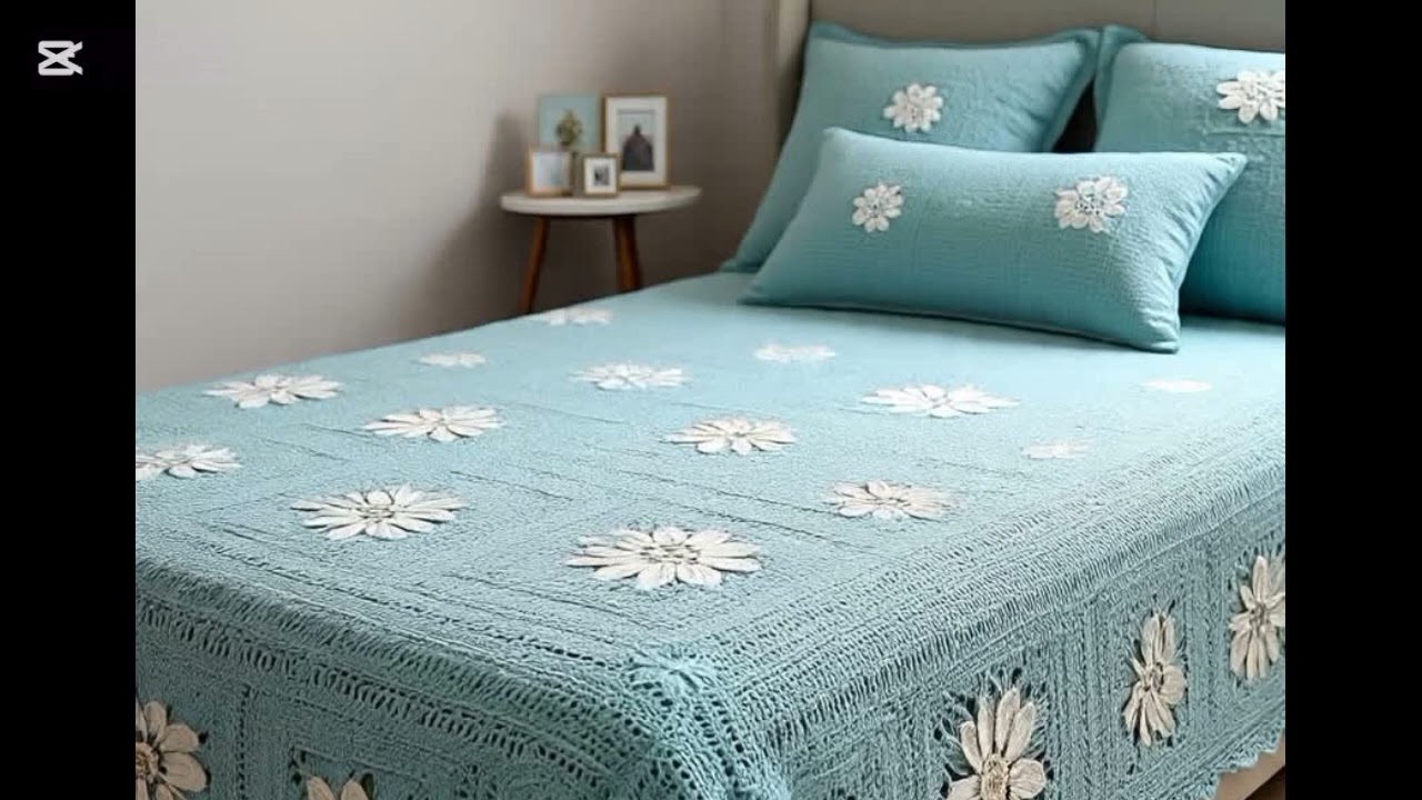 Beautiful crochet bedsheets in steel blue shade || part 1 ||