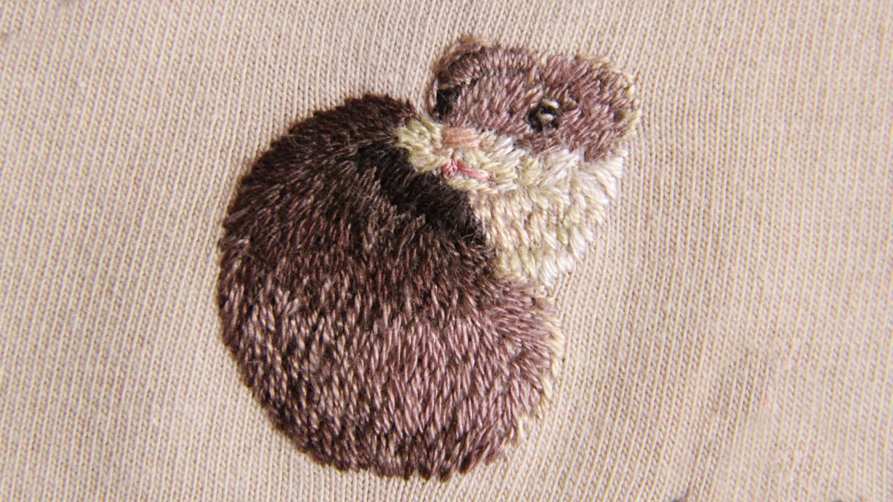 Hand made tutorial. How to embroider Weasel. Вышивка гладью на одежде.