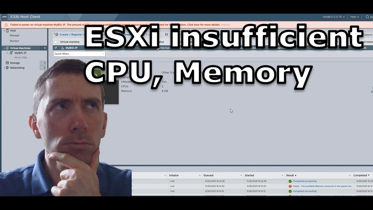 ESXi VMware errors: insufficient CPU, Memory