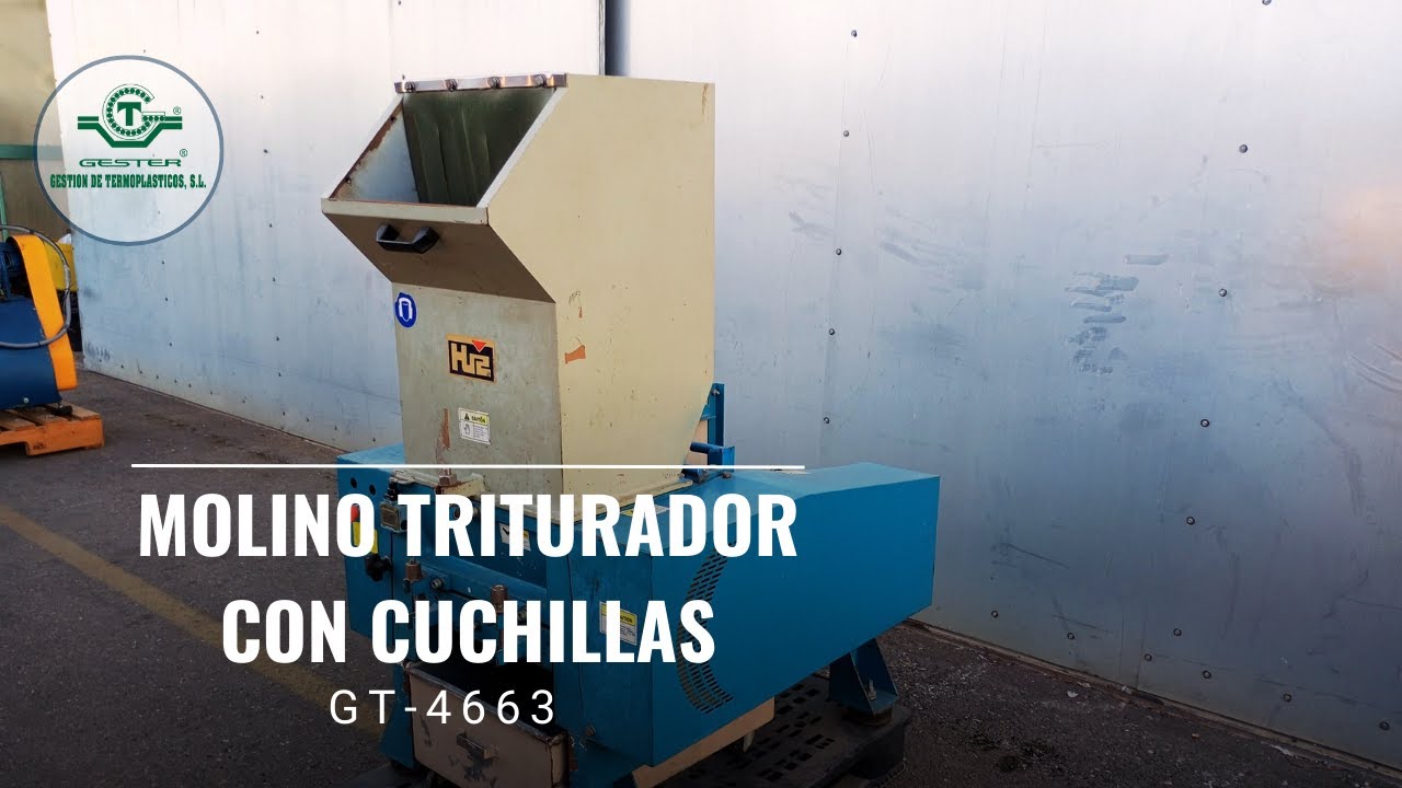 ♻️ GT-4663: Molino Triturador con cuchillas procesando bidones de plástico✔️