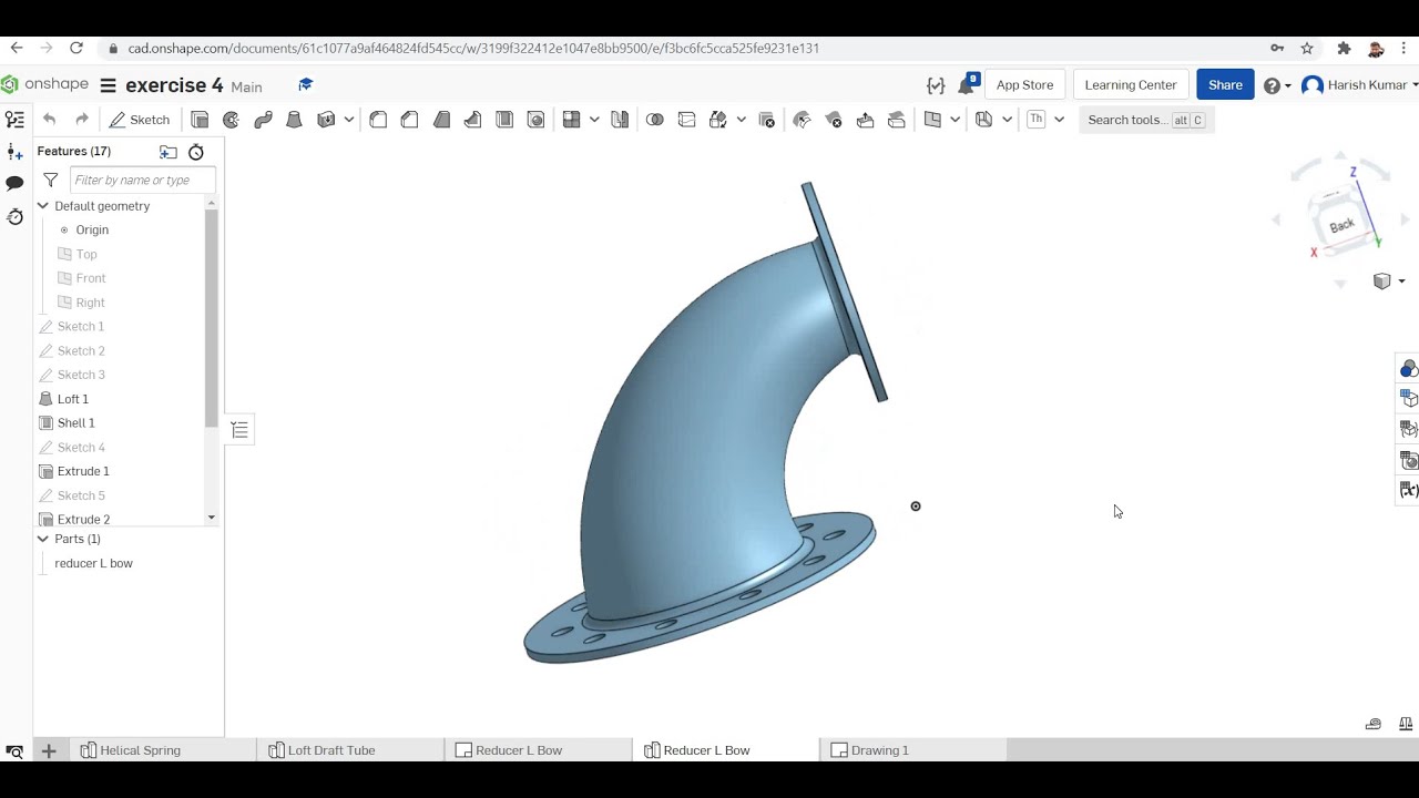 09 Introduction to Onshape  - Modeling of Reducer L Bow using Loft Feature