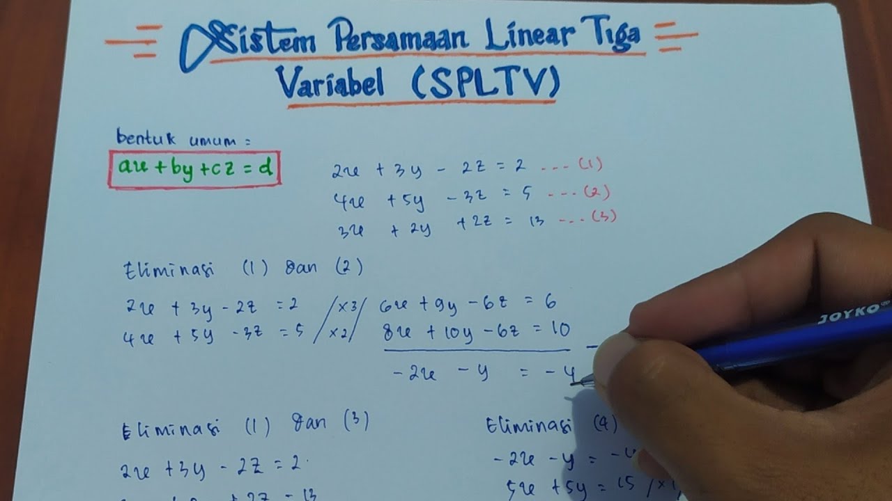 Persamaan linear tiga variabel kelas 10 - (SPLTV)