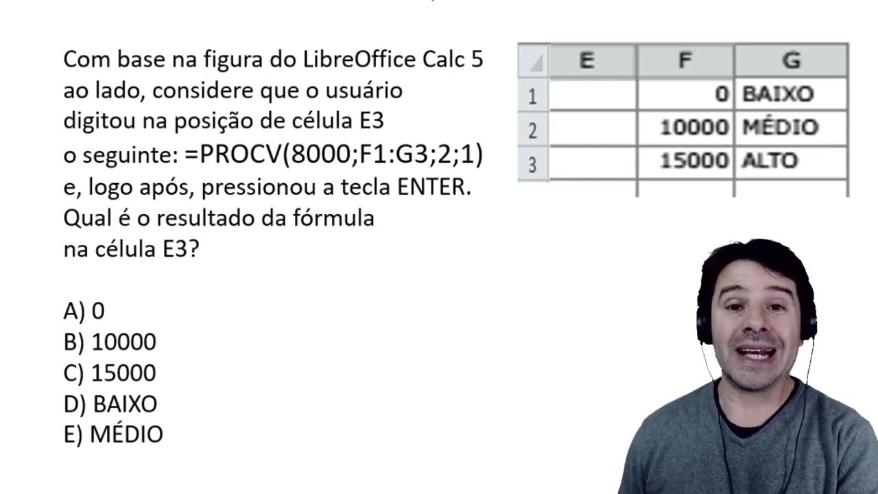 PROCV Questão de concurso sobre o LibreOffice Calc e as planilhas eletrônicas