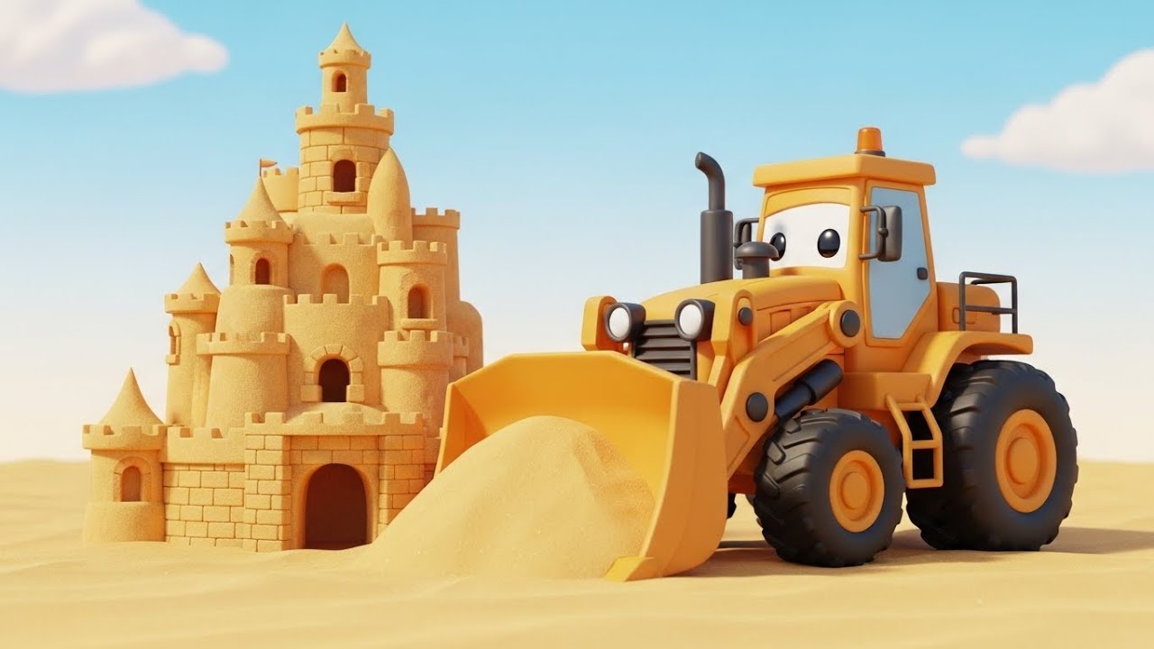 Счастливый Бульдозер строит замок из песка 🚜🏰🌞 | мультфильм для детей и весёлые приключения