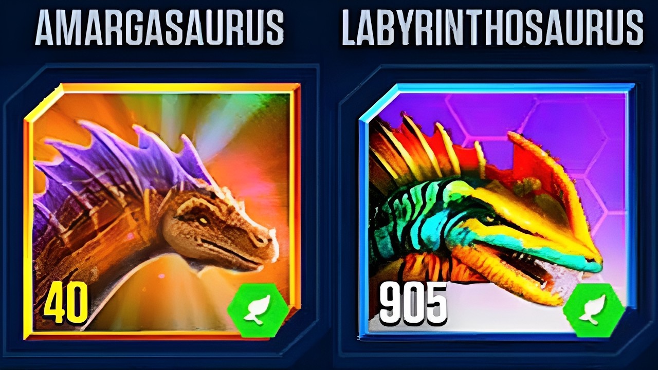 AMARGASAURUS VS LABYRINTHOSAURUS ALL PACK ARE OPENED | JURASSIC WORLD THE GAME