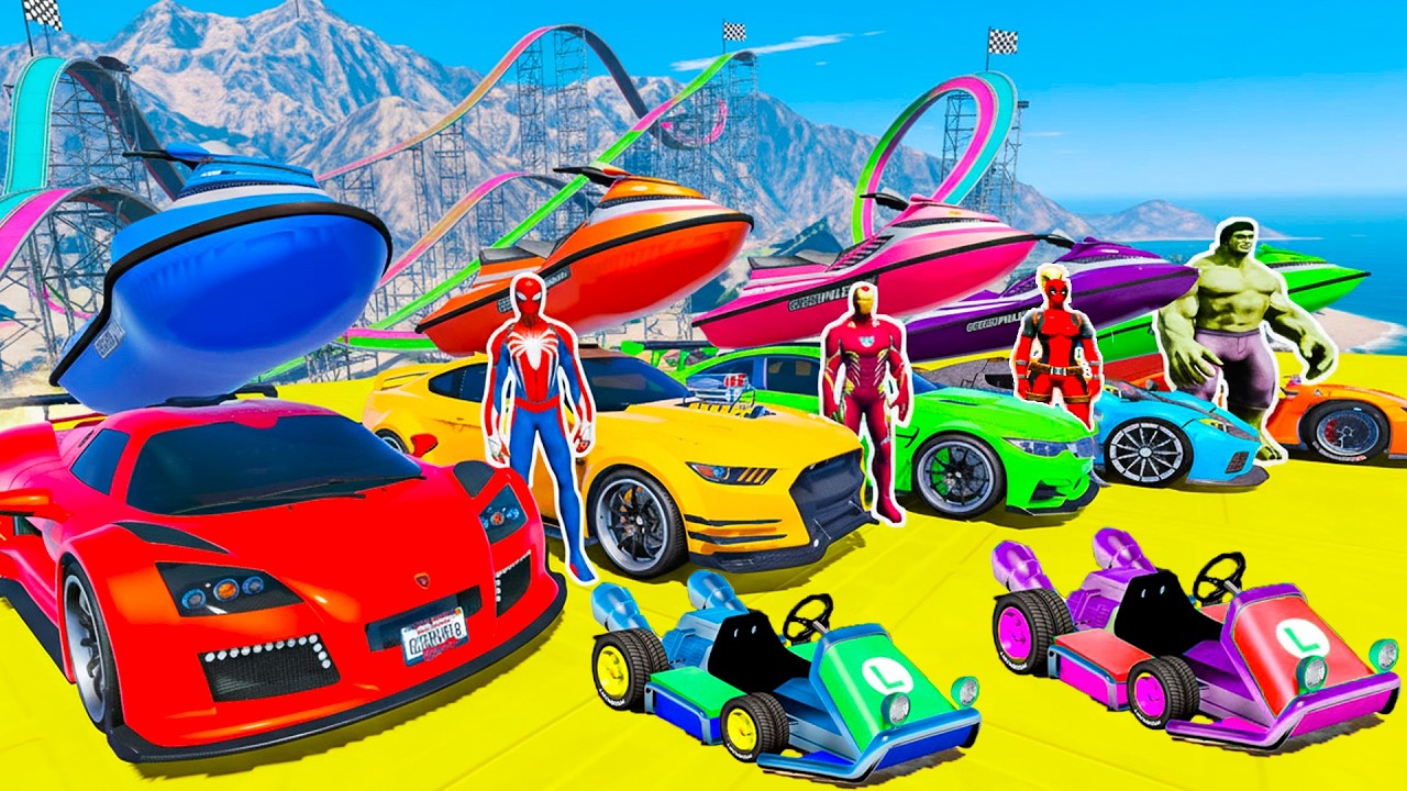 الرجل العنكبوت ضد ليدي ديدبول فوق المحيط Spider-Man vs Lady Deadpool vs Hulk GTA 5 Superhero Race