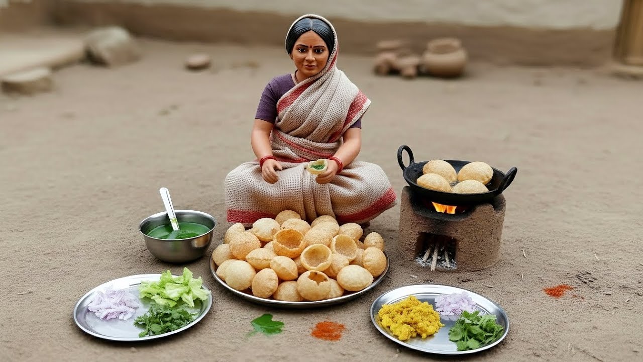 Miniature Doll Pani Puri Cooking ASMR | Indian Village Tiny Kitchen Story