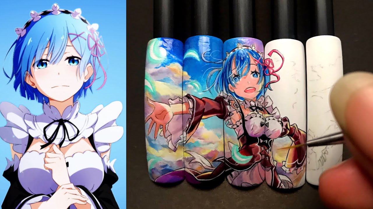 「 Speed Painting 」- Rem (Re:Zero/Kara hajimeru lsekai seikatsu) Anime Nails Art