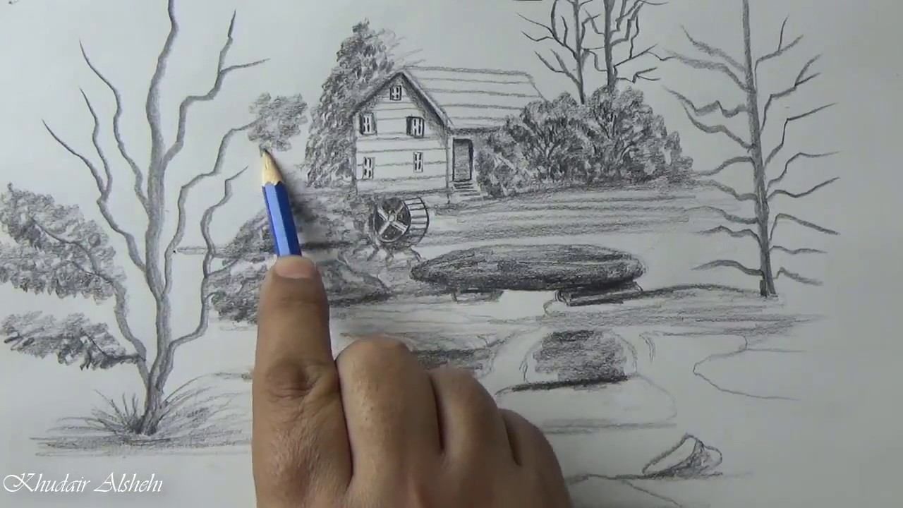 كيفية رسم منظر طبيعي للمبتدئين بالرصاص