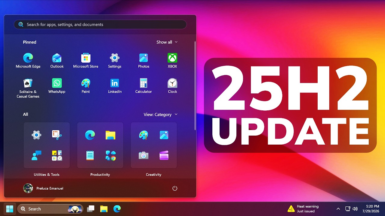 Крупнейшее обновление Windows 11 25H2 за июль 2026 года в основном релизе &mdash; новый Проводник, меню...