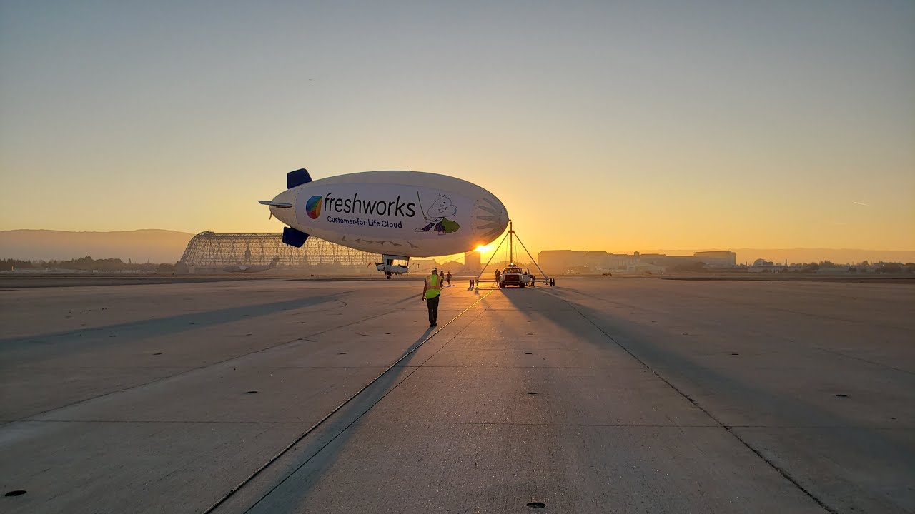 Evening Illuminated Blimp Departure From Moffett Airfield NUQ || Mt View, Cali || ABC A60R Airship