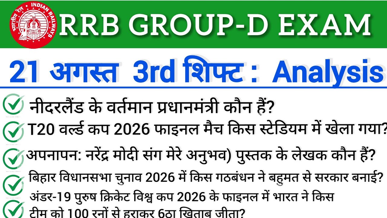RRB Group D August 20 3rd Shift Analysis | Today Group D 1st Shift Analysis | Group D 2026 #groupd