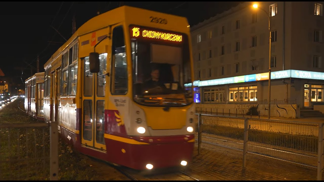 Poland, Łódź, tram 15 night ride from Manufaktura to Mickiewicza