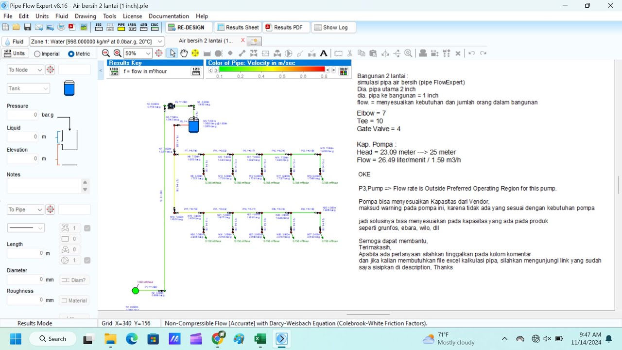Tutorial Instalasi Pipa Air bersih Bangunan 2 lantai dengan sistem pompa - Pipe Flow Expert