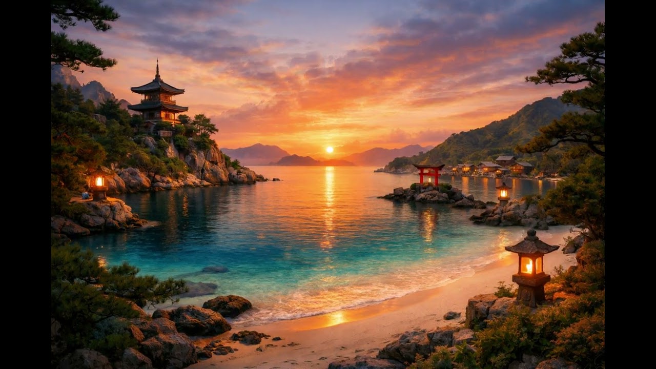 Japanese Island Sunset 🌅  relaxing and Chill Lofi Beats for Relaxing & Stress Relief